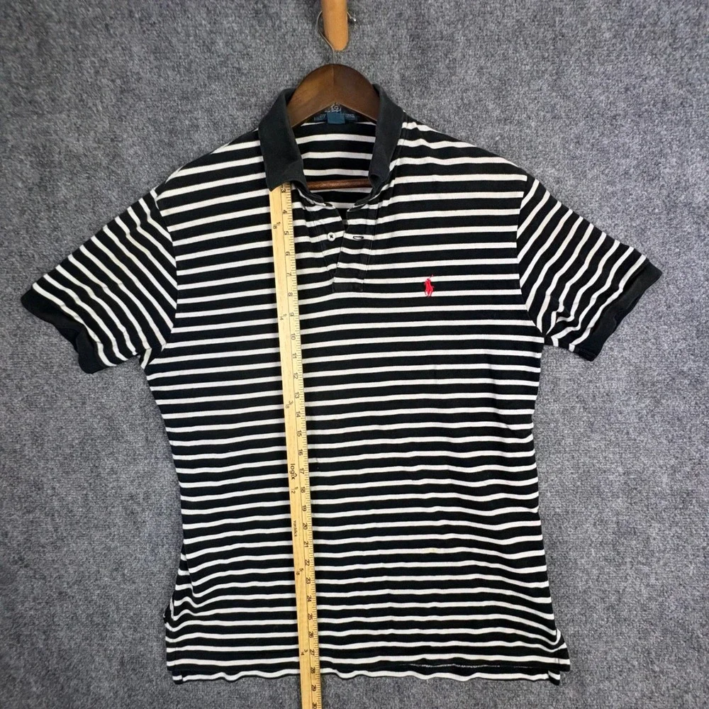 Polo Ralph Lauren Polo Shirt Mens L Black White Striped Short Sleeve Pony Logo